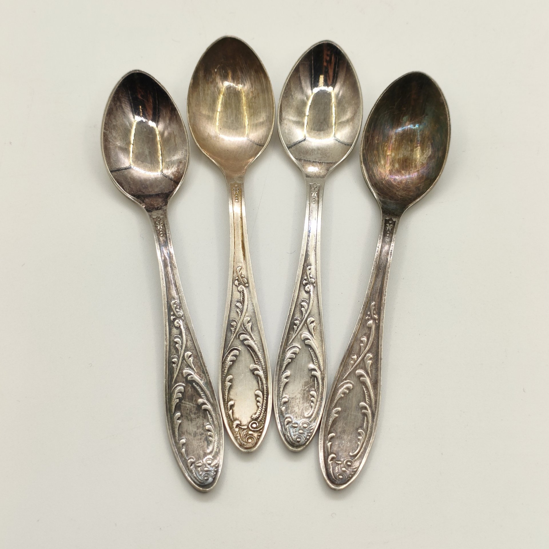 Набор из 4-х кофейных ложек "Пламя", мНЦ (медь-никель-цинк), Кольчугинский завод цветных металлов, СССР, 1960-1990 гг.