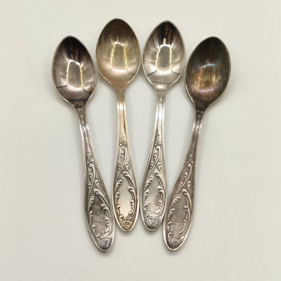 Набор из 4-х кофейных ложек "Пламя", мНЦ (медь-никель-цинк), Кольчугинский завод цветных металлов, СССР, 1960-1990 гг.