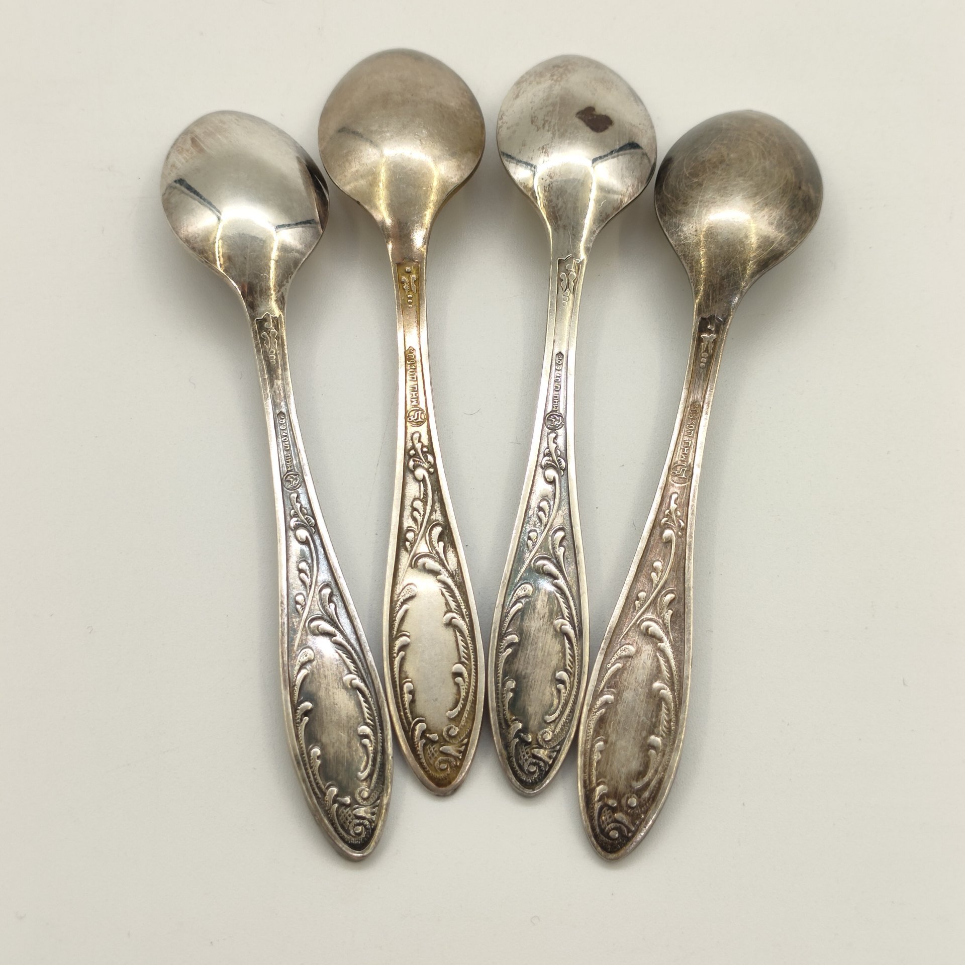 Набор из 4-х кофейных ложек "Пламя", мНЦ (медь-никель-цинк), Кольчугинский завод цветных металлов, СССР, 1960-1990 гг.