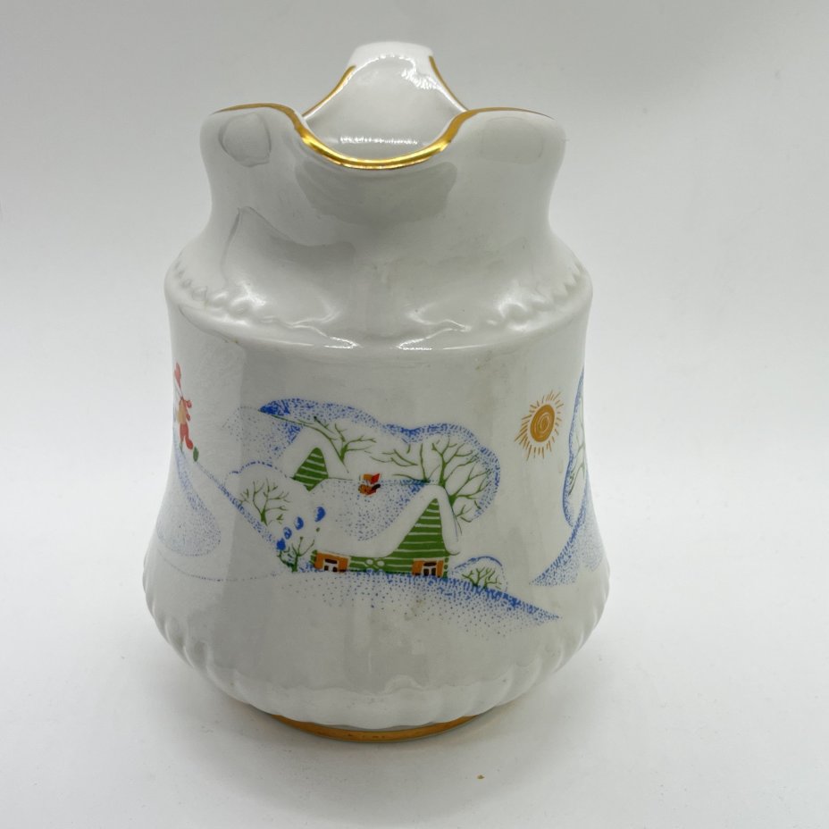 Кувшин из набора детской посуды "Зимние забавы", фарфор, деколь, золочение, Тернопольский фарфоровый завод, СССР, 1970-1980 гг.