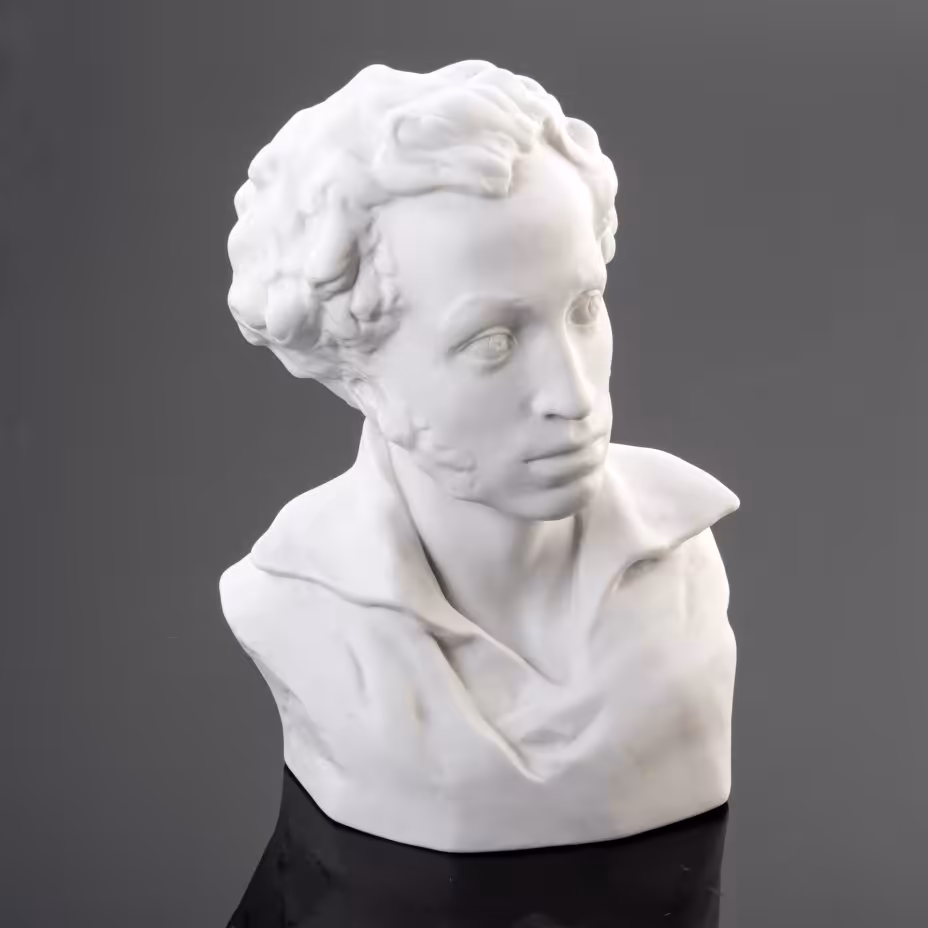 Бюст "Александр Сергеевич Пушкин", автор модели А.Д. Корсиков, бисквит, Ленинградский фарфоровый завод (ЛФЗ), СССР, 1960-1970 гг., Ленинградский фарфоровый завод (ЛФЗ)