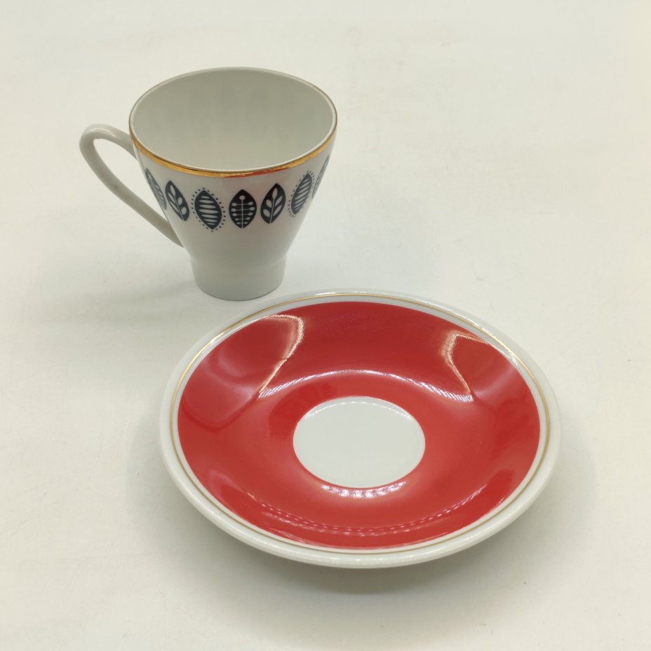 Кофейная пара с растительным декором, фарфор, крытье, деколь, золочение, Freiberger Porzellan, ГДР, 1970-1980 гг.