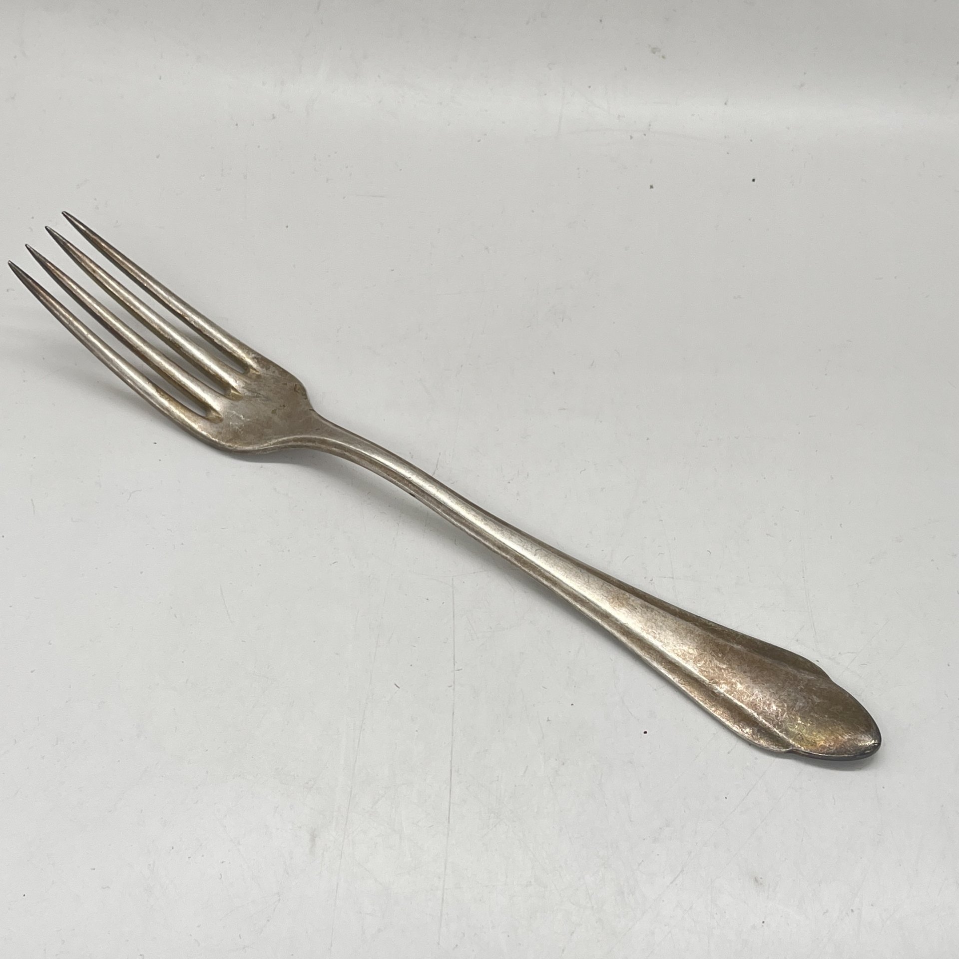 Вилка столовая с лаконичным декором, металл, серебрение, Platura, Германия, 1910-1930 гг.