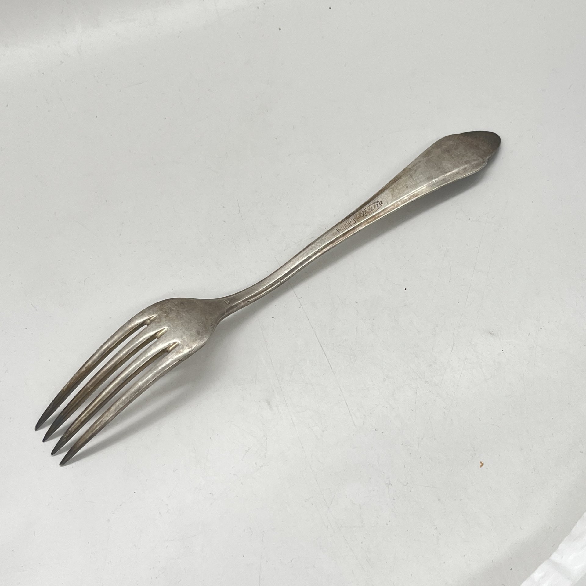 Вилка столовая с лаконичным декором, металл, серебрение, Platura, Германия, 1910-1930 гг.