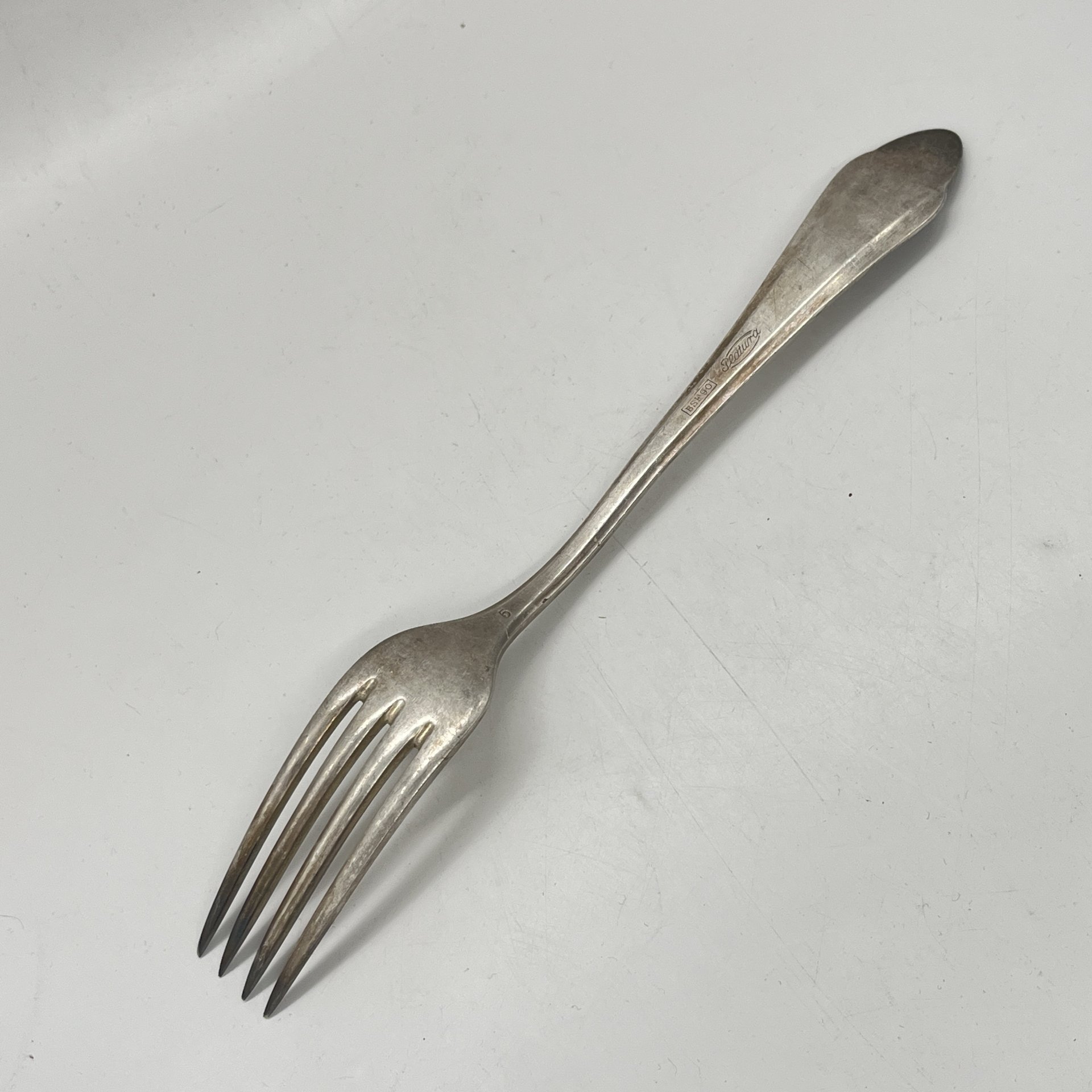 Вилка столовая с лаконичным декором, металл, серебрение, Platura, Германия, 1910-1930 гг.