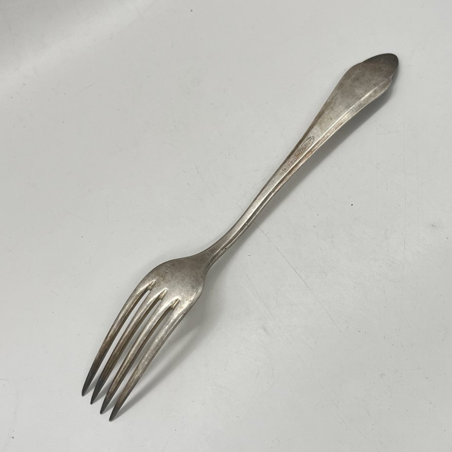 Вилка столовая с лаконичным декором, металл, серебрение, Platura, Германия, 1910-1930 гг.