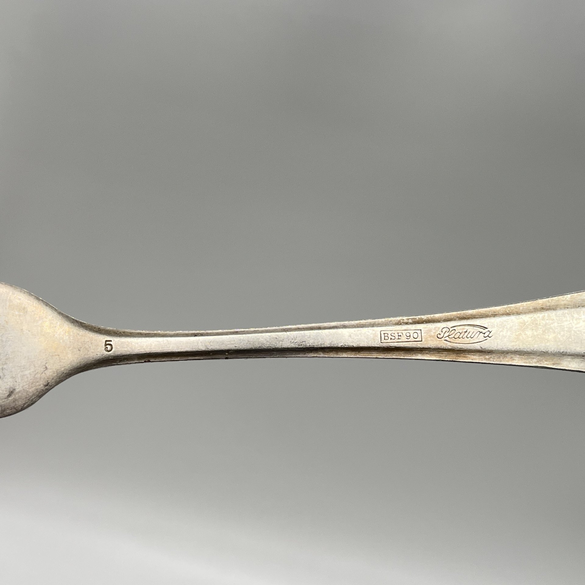 Вилка столовая с лаконичным декором, металл, серебрение, Platura, Германия, 1910-1930 гг.