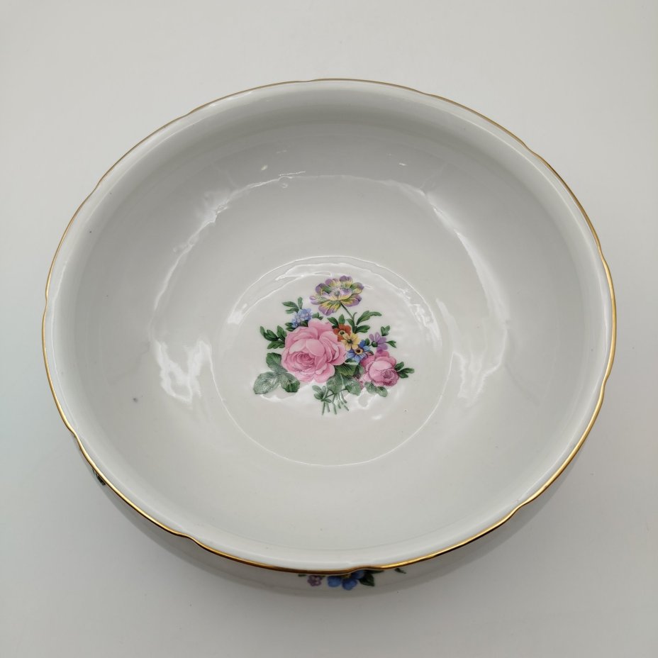 Салатник с цветочным декором, P.N. France, фарфор, деколь, золочение, Limoges, Франция, 1950-1970 гг., Limoges