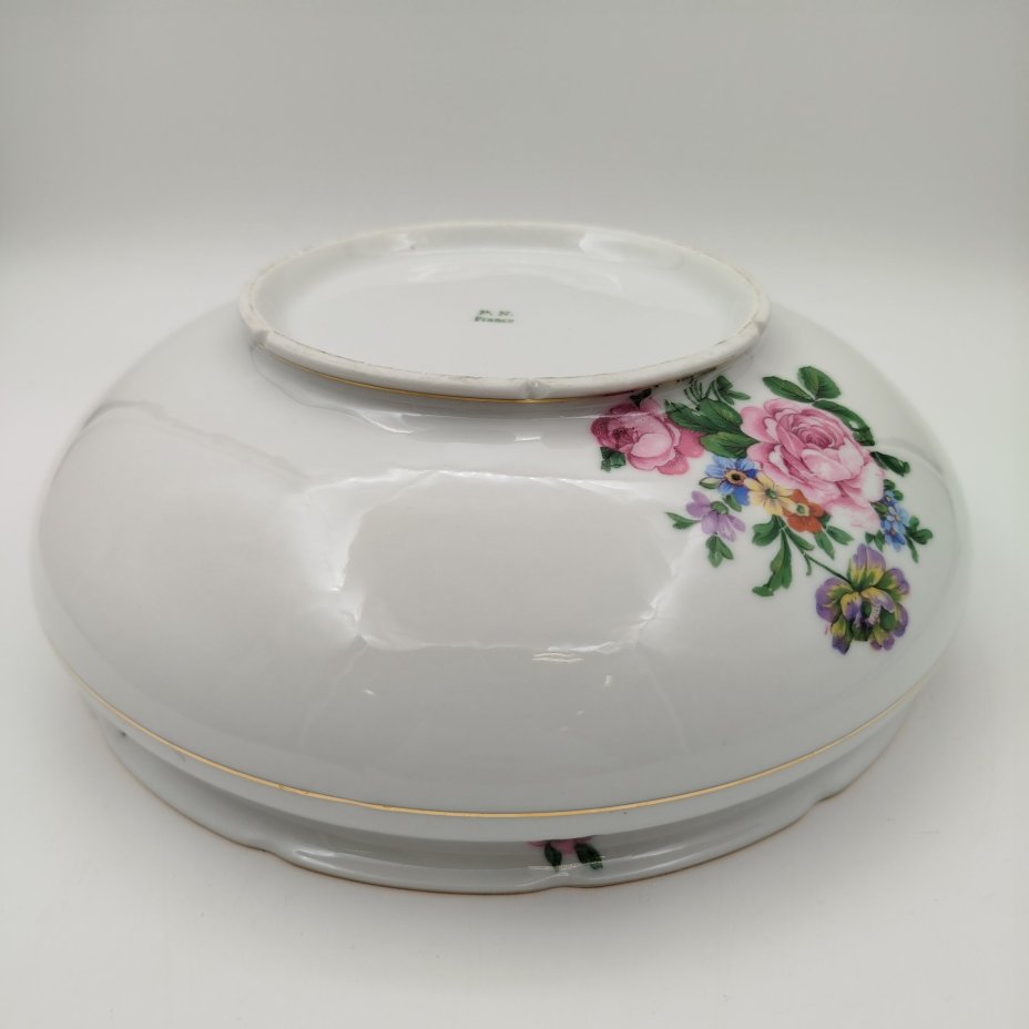 Салатник с цветочным декором, P.N. France, фарфор, деколь, золочение, Limoges, Франция, 1950-1970 гг., Limoges