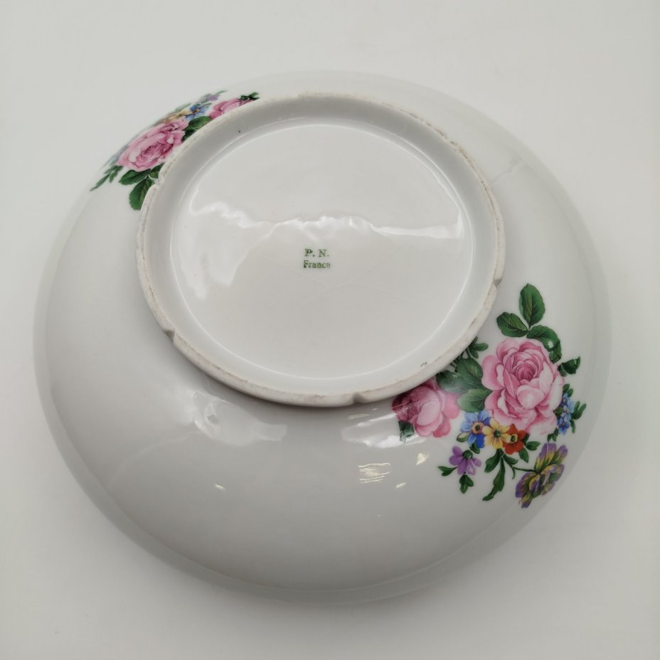Салатник с цветочным декором, P.N. France, фарфор, деколь, золочение, Limoges, Франция, 1950-1970 гг., Limoges