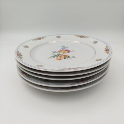 Набор из 5-ти десертных тарелок, украшенных цветочным декором, фарфор, деколь, золочение, Kahla, Германия, 1937-1956 гг.