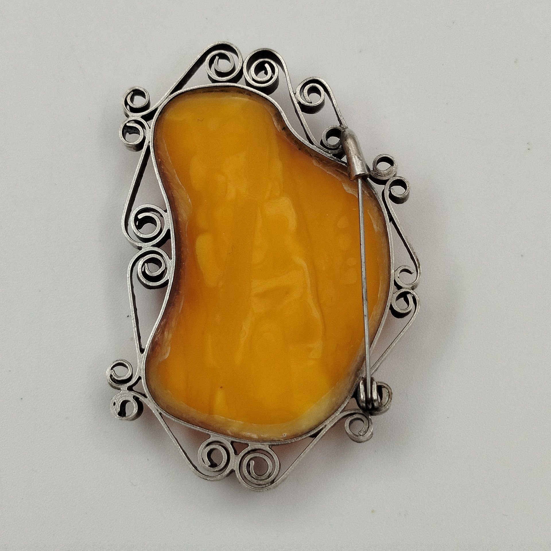 Брошь, металл, янтарь, СССР, 1960-1990 гг.