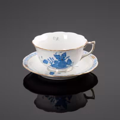 Пара чайная, выполненная в фирменном дизайне "Chinese Bouquet/Apponyi Blue", Herend (Херенд)