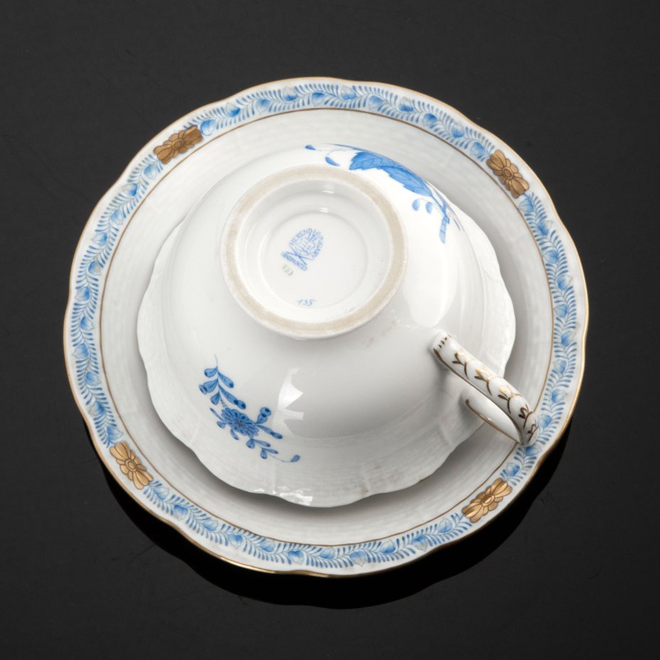 Пара чайная, выполненная в фирменном дизайне "Chinese Bouquet/Apponyi Blue", Herend (Херенд)
