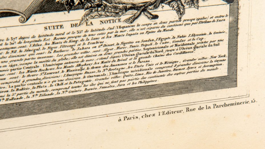 Гравюра "Карта мира (Planisphère)" в раме, автор Виктор Левассер (Victor Levasseur), бумага, печать, дерево стекло, Франция, 1840-1860 гг.