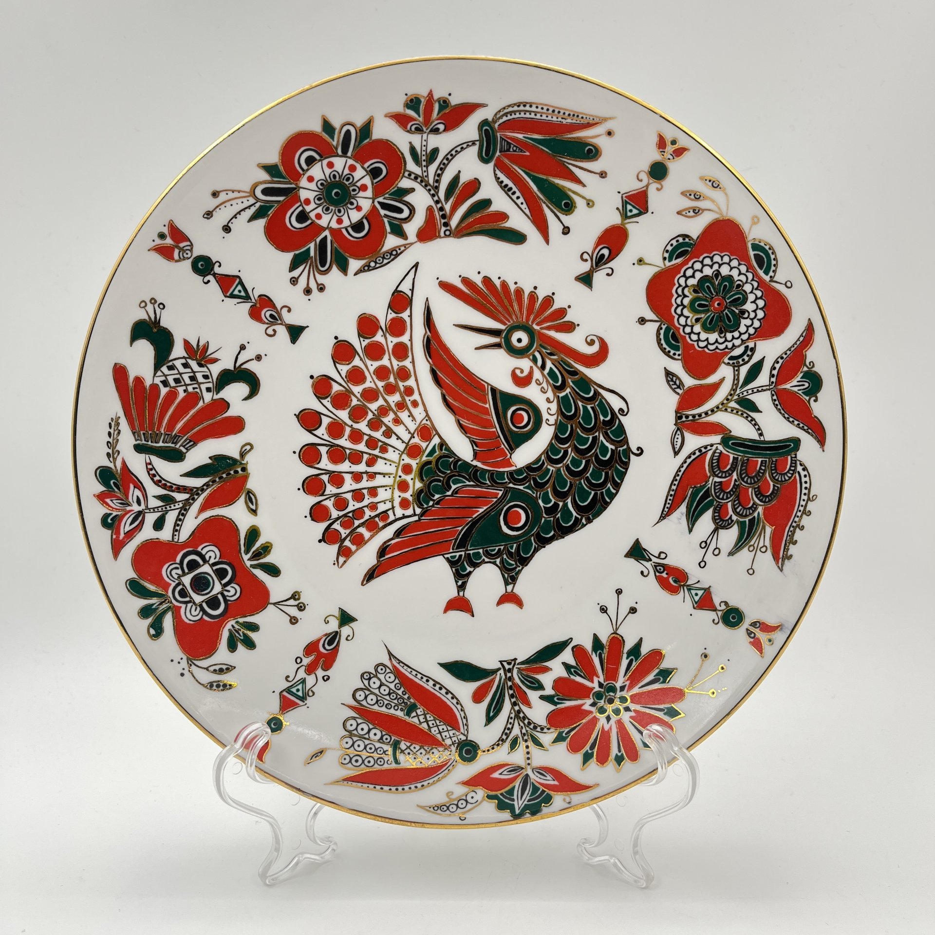 Тарелка подвесная "Сказочная птица", художник А.В. Воробьевский, фарфор, деколь, золочение, Ленинградский фарфоровый завод (ЛФЗ), СССР, 1970-1990 гг.