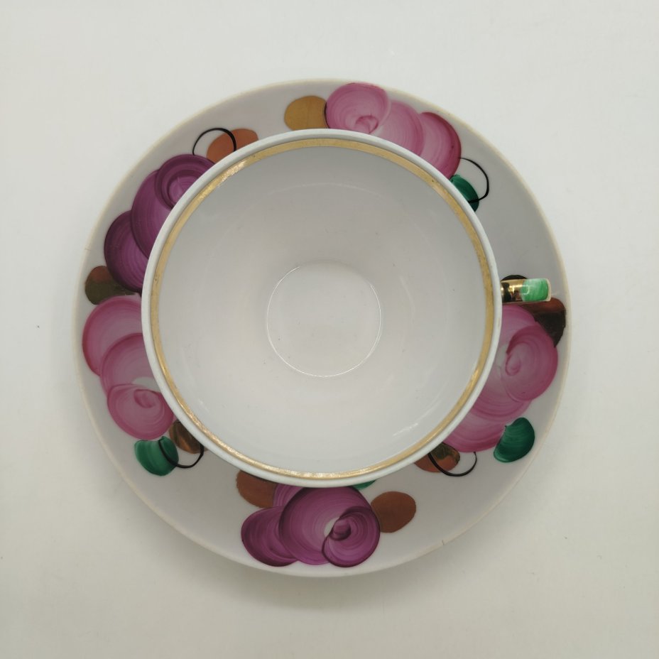 Пара чайная "Агашки", фарфор, роспись, золочение, Дулевский фарфоровый завод (Дулёво), СССР, 1964-1991 гг.