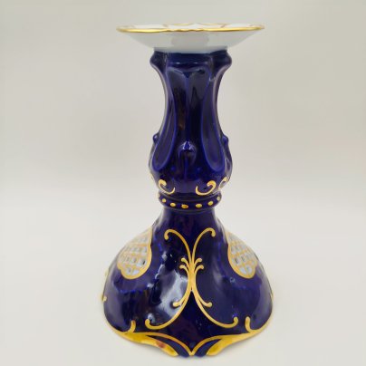 Подсвечник кобальтового оттенка с рельефным декором, фарфор, крытье, золочение, Pirken Hammer, Чехословакия, 1970-1990 гг.