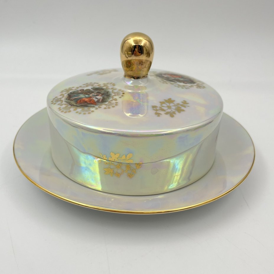 Масленка из сервиза "Мадонна", фарфор, деколь, люстр, золочение, Fortuna Eisenberg, ГДР, 1960-1973 гг.