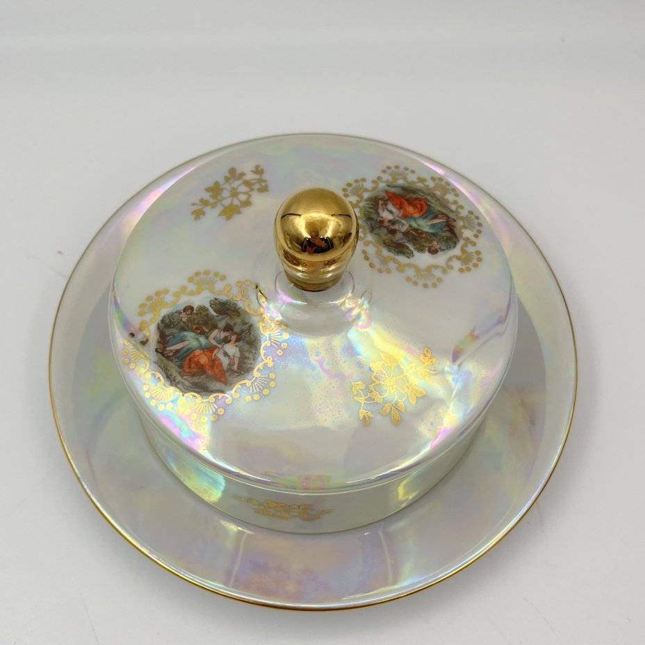 Масленка из сервиза "Мадонна", фарфор, деколь, люстр, золочение, Fortuna Eisenberg, ГДР, 1960-1973 гг.