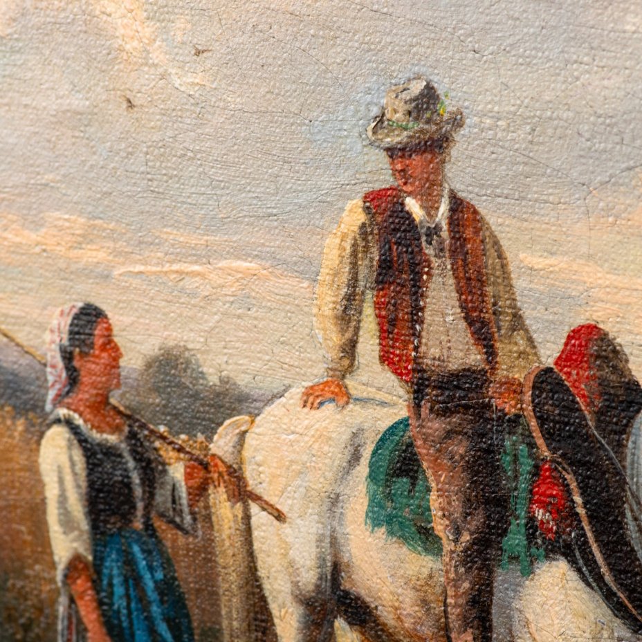 Картина "Встреча в поле" (Сбор урожая), подпись на холсте "G", холст, масло