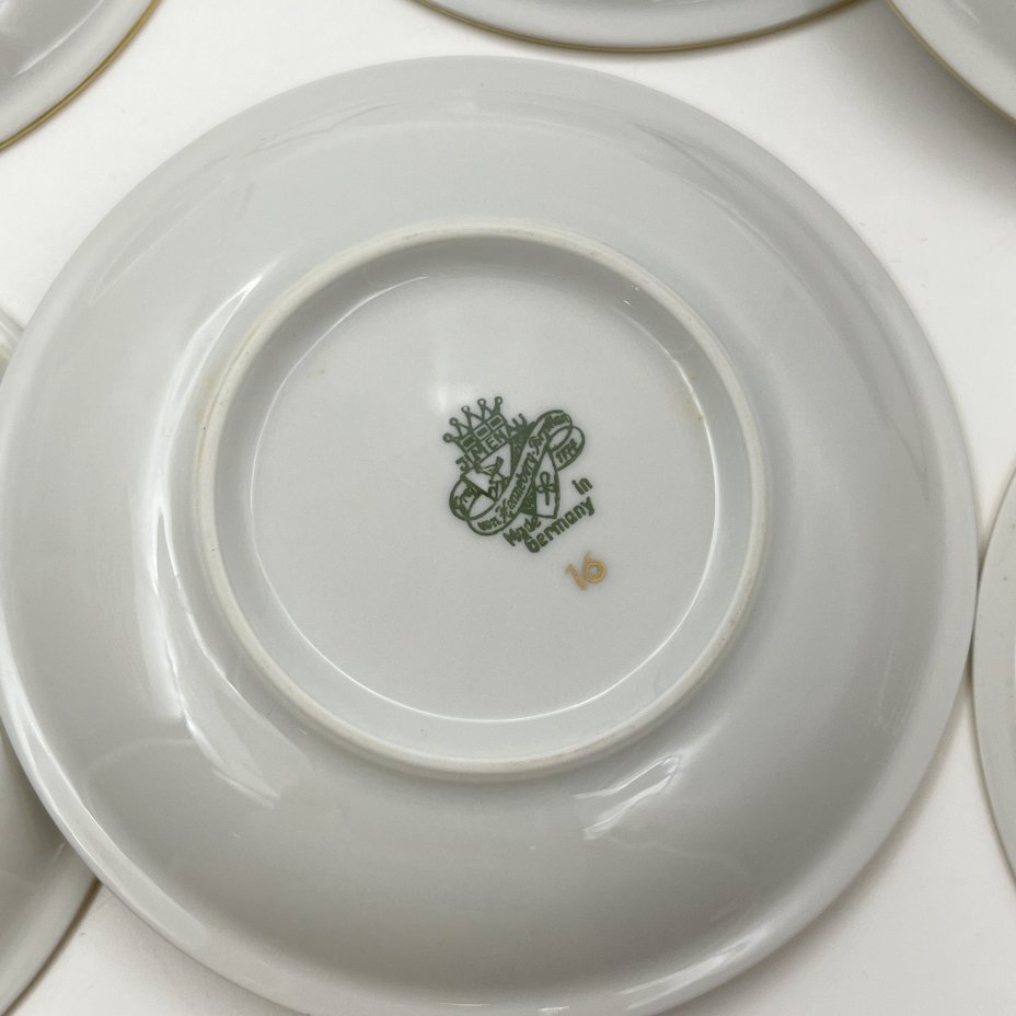 Набор розеток с цветочным декором на 6 персон, фарфор, деколь, золочение, Graf Von Henneberg Porzellan, 1777 Jlmenau, ГДР, 1949-1970 гг.