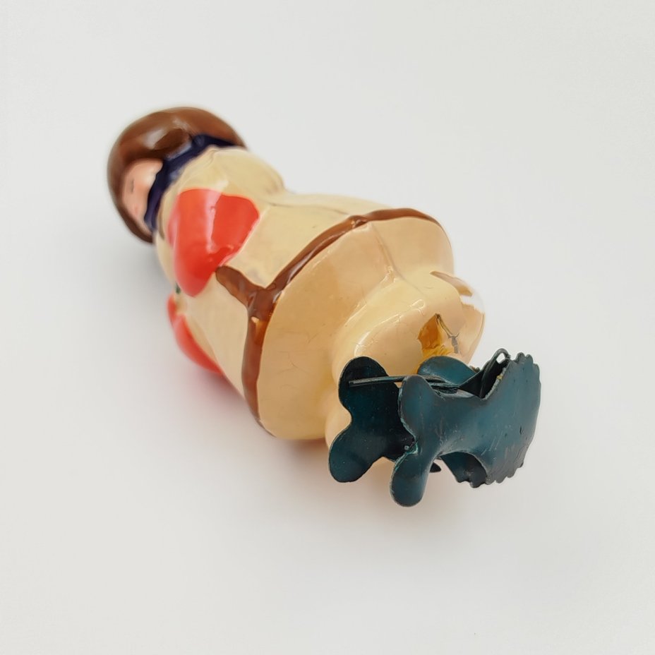 Игрушка ёлочная на прищепке "Мужичок с ноготок", стекло, роспись, металл, Завод стеклянных ёлочных украшений и оптических изделий, г. Москва, СССР, 1950-1960 гг.