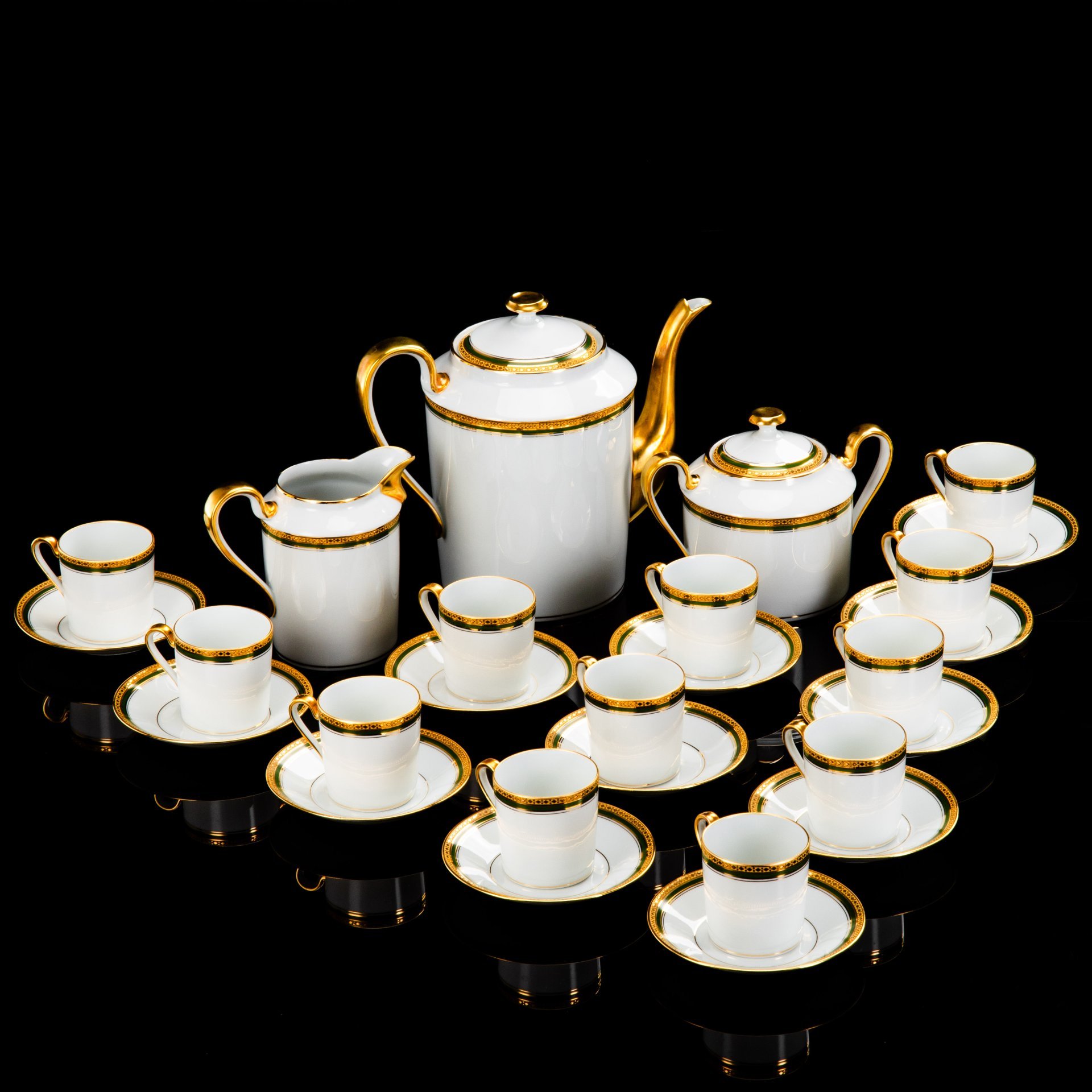 Кофейный сервиз в стиле Ампир на 12 персон, "limoges", фарфор, крытье, золочение, Франция, 1950-1980 гг.