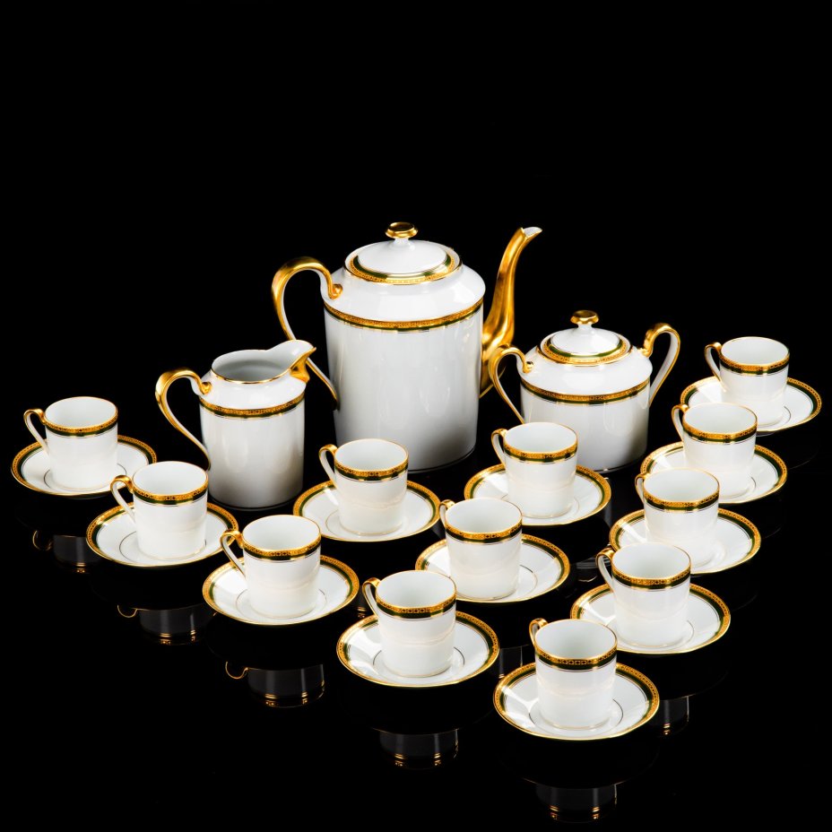 Кофейный сервиз в стиле Ампир на 12 персон, "limoges", фарфор, крытье, золочение, Франция, 1950-1980 гг.