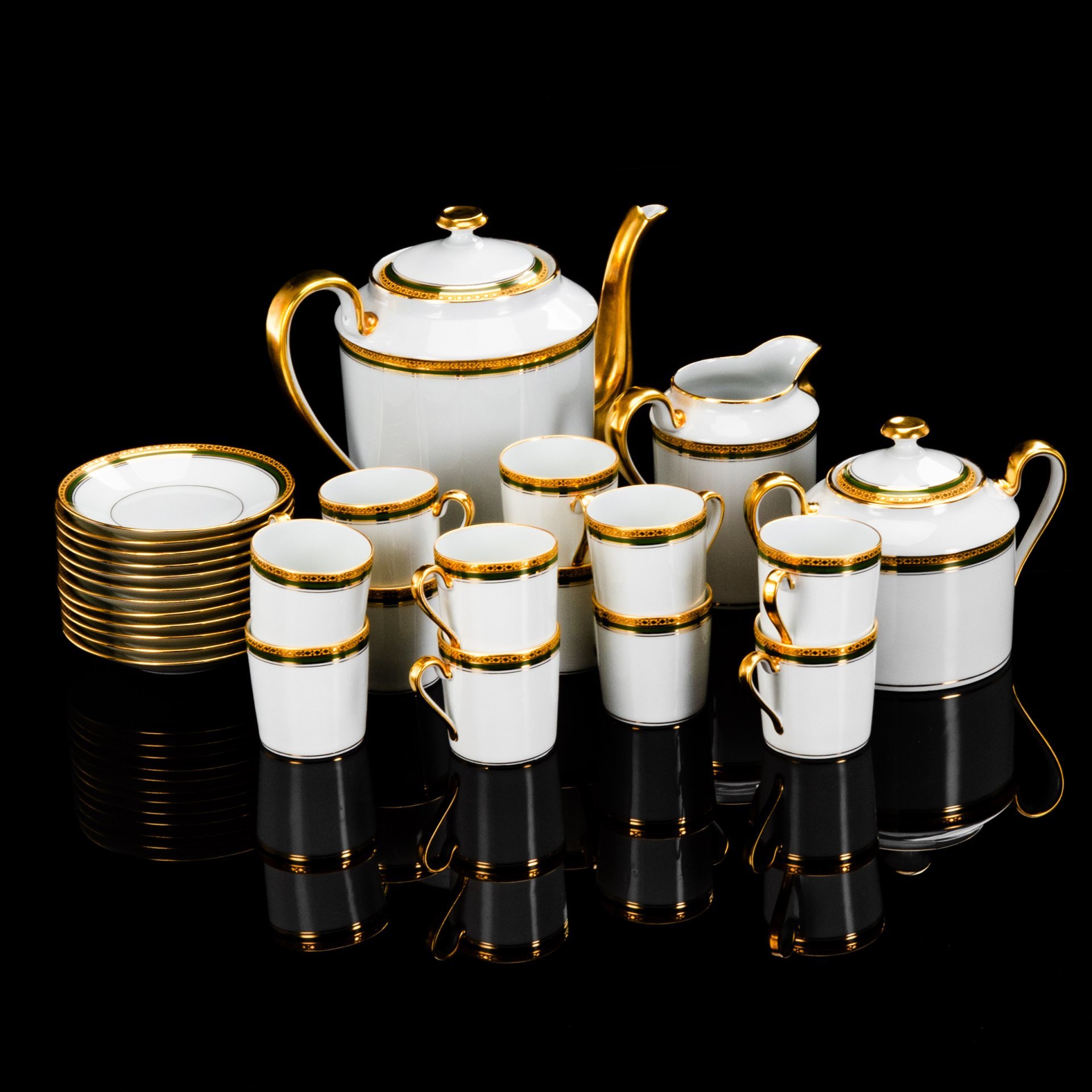 Кофейный сервиз в стиле Ампир на 12 персон, "limoges", фарфор, крытье, золочение, Франция, 1950-1980 гг.