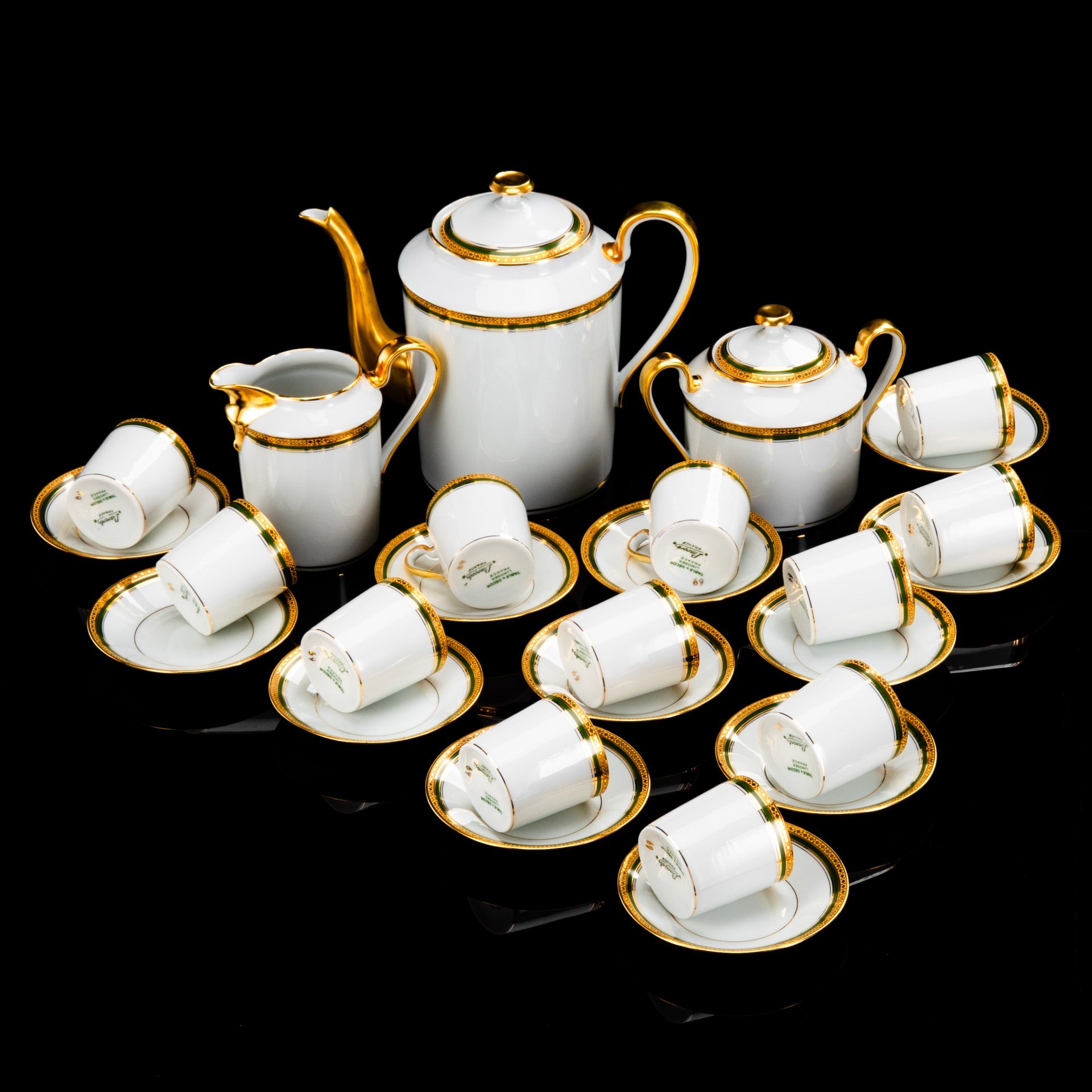 Кофейный сервиз в стиле Ампир на 12 персон, "limoges", фарфор, крытье, золочение, Франция, 1950-1980 гг.