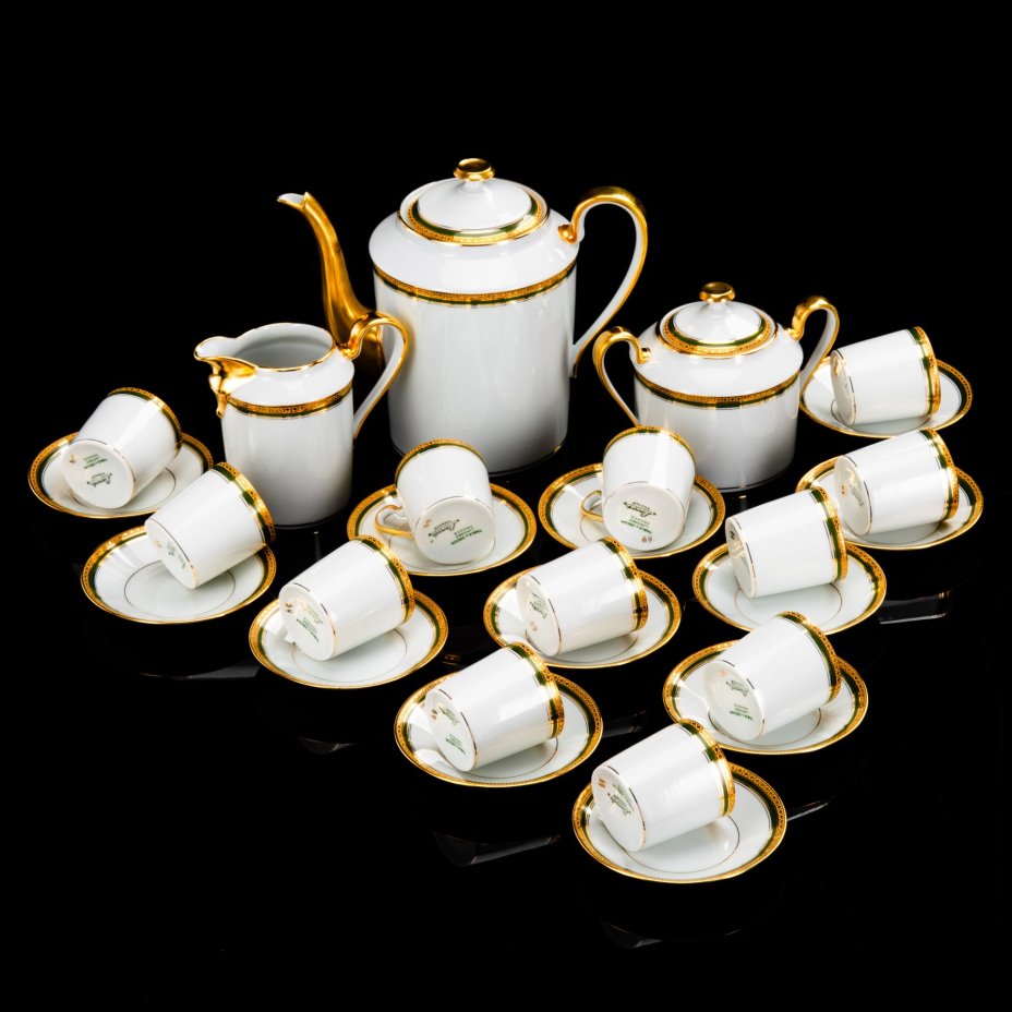 Кофейный сервиз в стиле Ампир на 12 персон, "limoges", фарфор, крытье, золочение, Франция, 1950-1980 гг.
