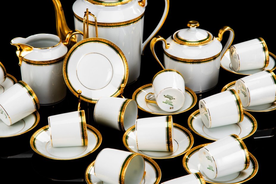Кофейный сервиз в стиле Ампир на 12 персон, "limoges", фарфор, крытье, золочение, Франция, 1950-1980 гг.