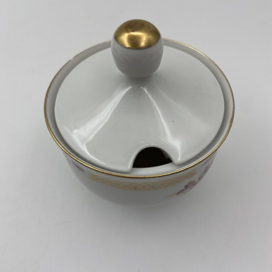 Набор для сервировки (солонка, перечница, горчичница, соусник) с цветочным декором, фарфор, деколь, золочение, Graf Von Henneberg Porzellan, 1777 Jlmenau, ГДР, 1977-1990 гг.