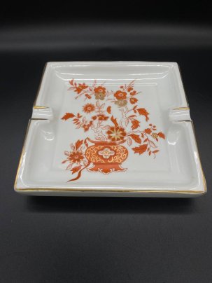 Пепельница квадратная в восточном стиле с цветочным декором, Porcelaine de Paris
