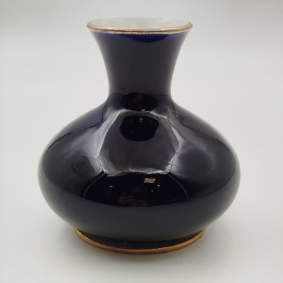 Вазочка миниатюрная с золотистой каймой, фарфор, крытье кобальтом, золочение, Ленинградский фарфоровый завод (ЛФЗ), СССР, 1960-1970 гг.