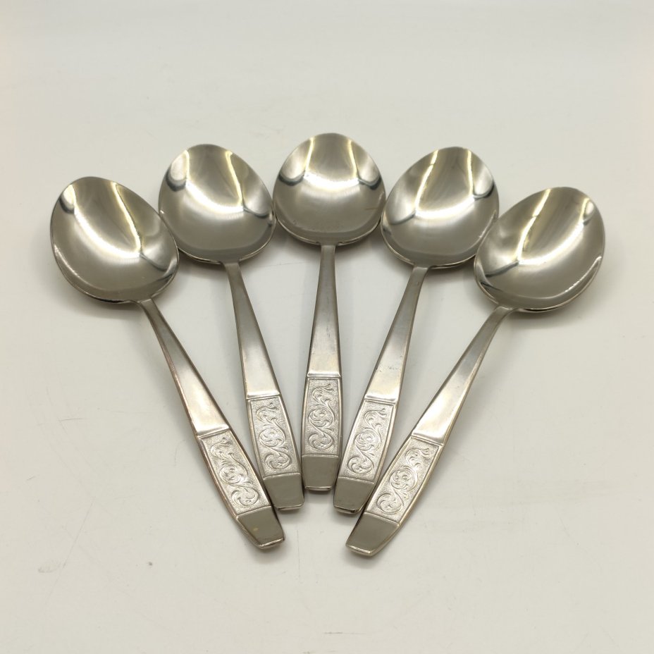 Набор из 5-ти столовых ложек с флоральным декором в коробке, нержавеющая сталь, Металлургический завод «Электросталь»