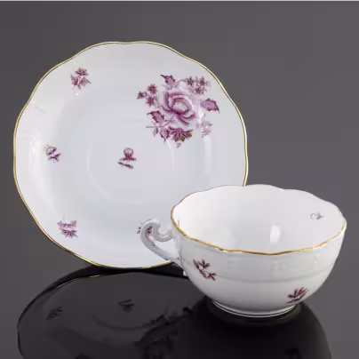 Пара чайная "Nanking bouquet" с цветочным декором в пурпурной гамме, Herend (Херенд)
