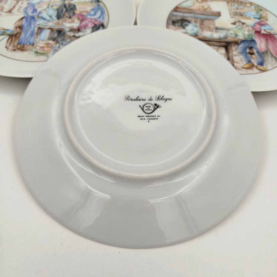Набор из 3 десертных тарелок "Сыры", посвященный различным сортам сыра, Porcelaine de Sologne Limoges