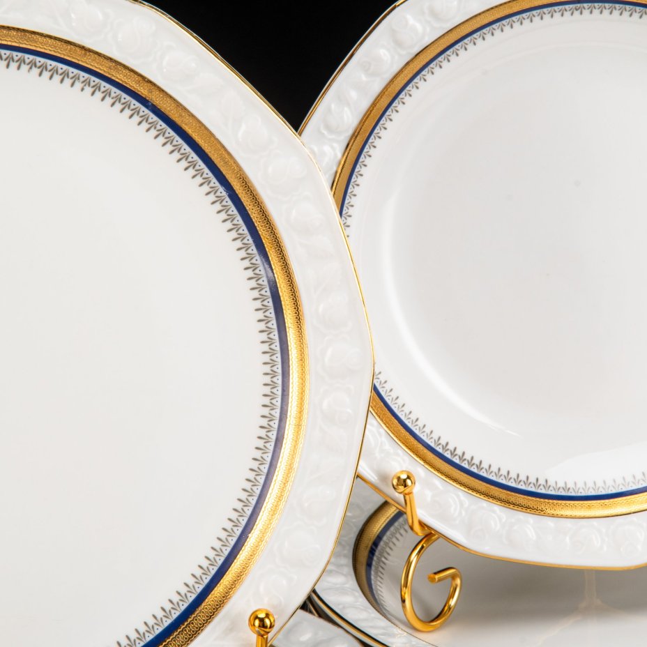 Набор столовой посуды (тарелок)  на 6 персон (12 предметов)  со строгим геометрическим декором, фарфор, деколь, золочение, Winterling Marktleuthen Bavaria, Германия, 1950-1990 гг.