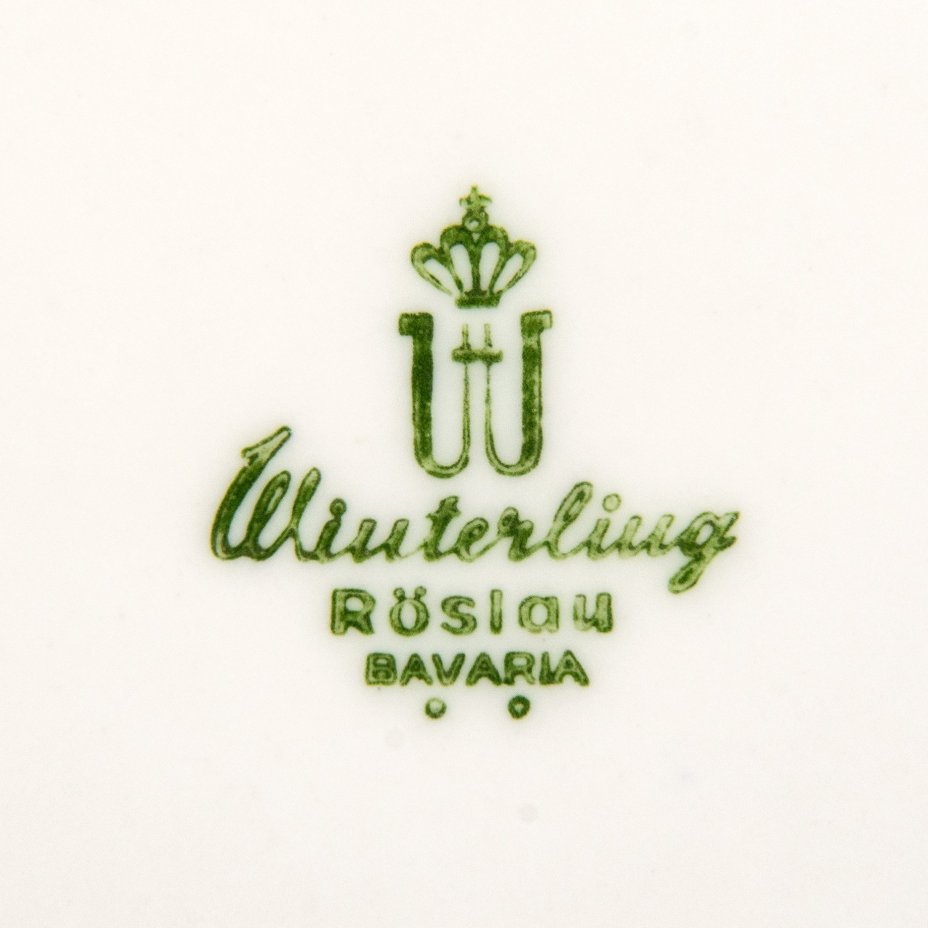 Набор столовой посуды (тарелок)  на 6 персон (12 предметов)  со строгим геометрическим декором, фарфор, деколь, золочение, Winterling Marktleuthen Bavaria, Германия, 1950-1990 гг.