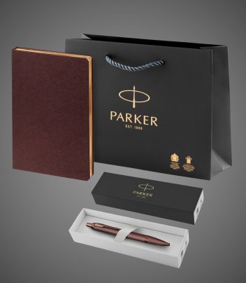 Подарочный набор:Шариковая ручка Parker IM Monochrome Brown, стержень:M, цвет чернил: blue, в подарочной упаковке и Ежедневник коричневый., Покрытия: PVD-покрытие, лак, латунь