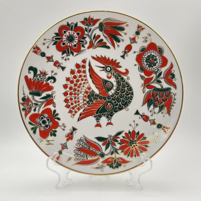 Тарелка подвесная "Сказочная птица", художник А.В. Воробьевский, фарфор, деколь, золочение, Ленинградский фарфоровый завод (ЛФЗ), СССР, 1970-1990 гг.