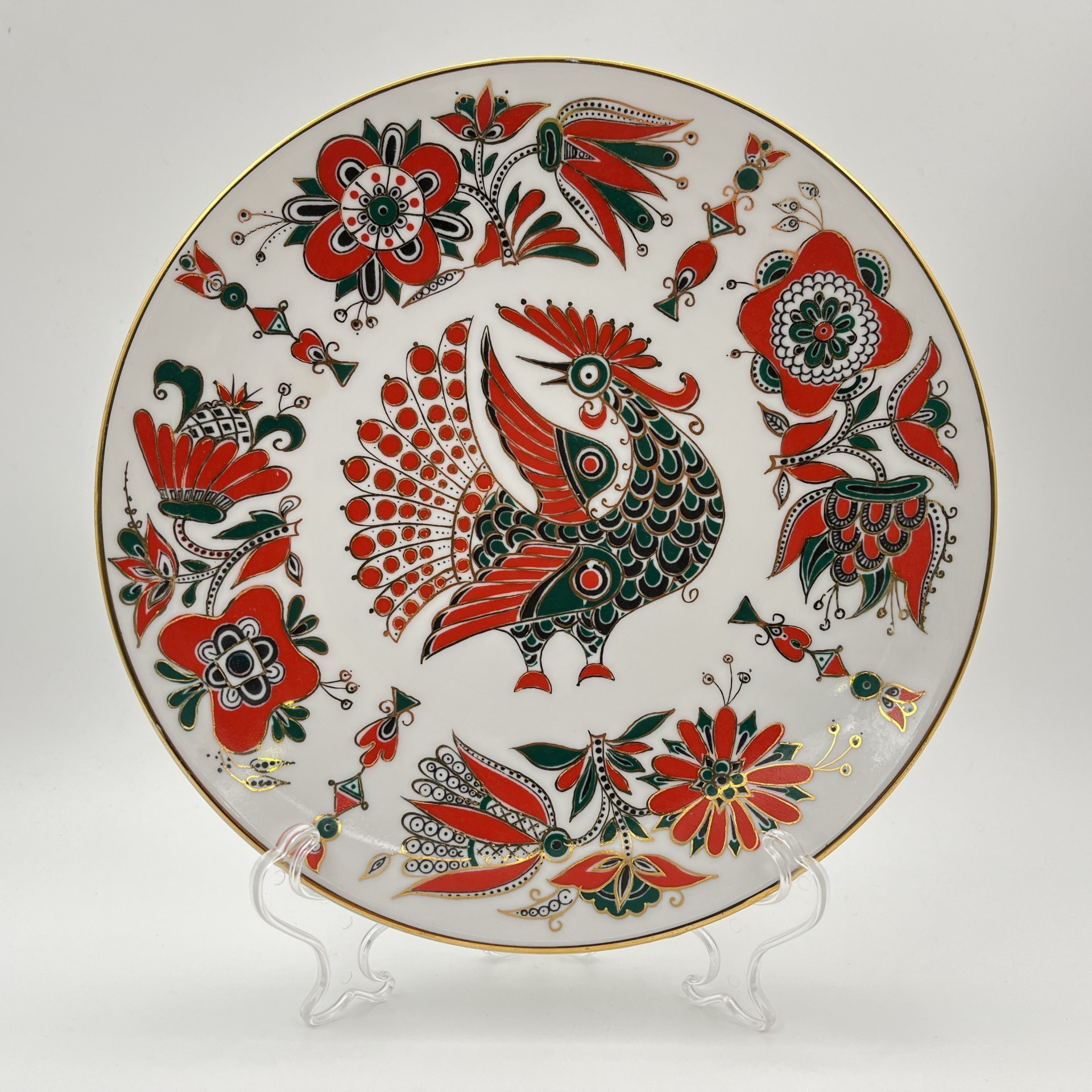 Тарелка подвесная "Сказочная птица", художник А.В. Воробьевский, фарфор, деколь, золочение, Ленинградский фарфоровый завод (ЛФЗ), СССР, 1970-1990 гг.