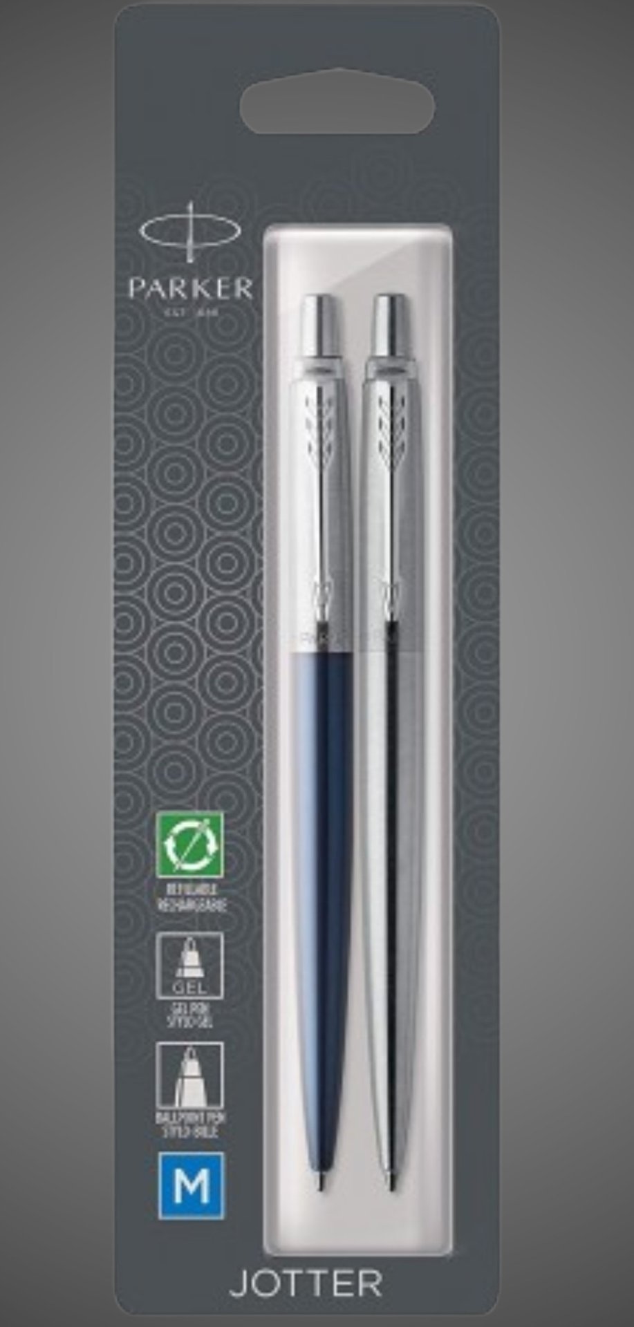 Набор из 2х ручек Parker Jotter шариковая ручка Royal Blue CT и гелевая ручка Stainless Steel CT в блистерной упаковке, Лаки и смолы: лак, нержавеющая сталь
