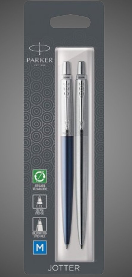Набор из 2х ручек Parker Jotter шариковая ручка Royal Blue CT и гелевая ручка Stainless Steel CT в блистерной упаковке, Лаки и смолы: лак, нержавеющая сталь