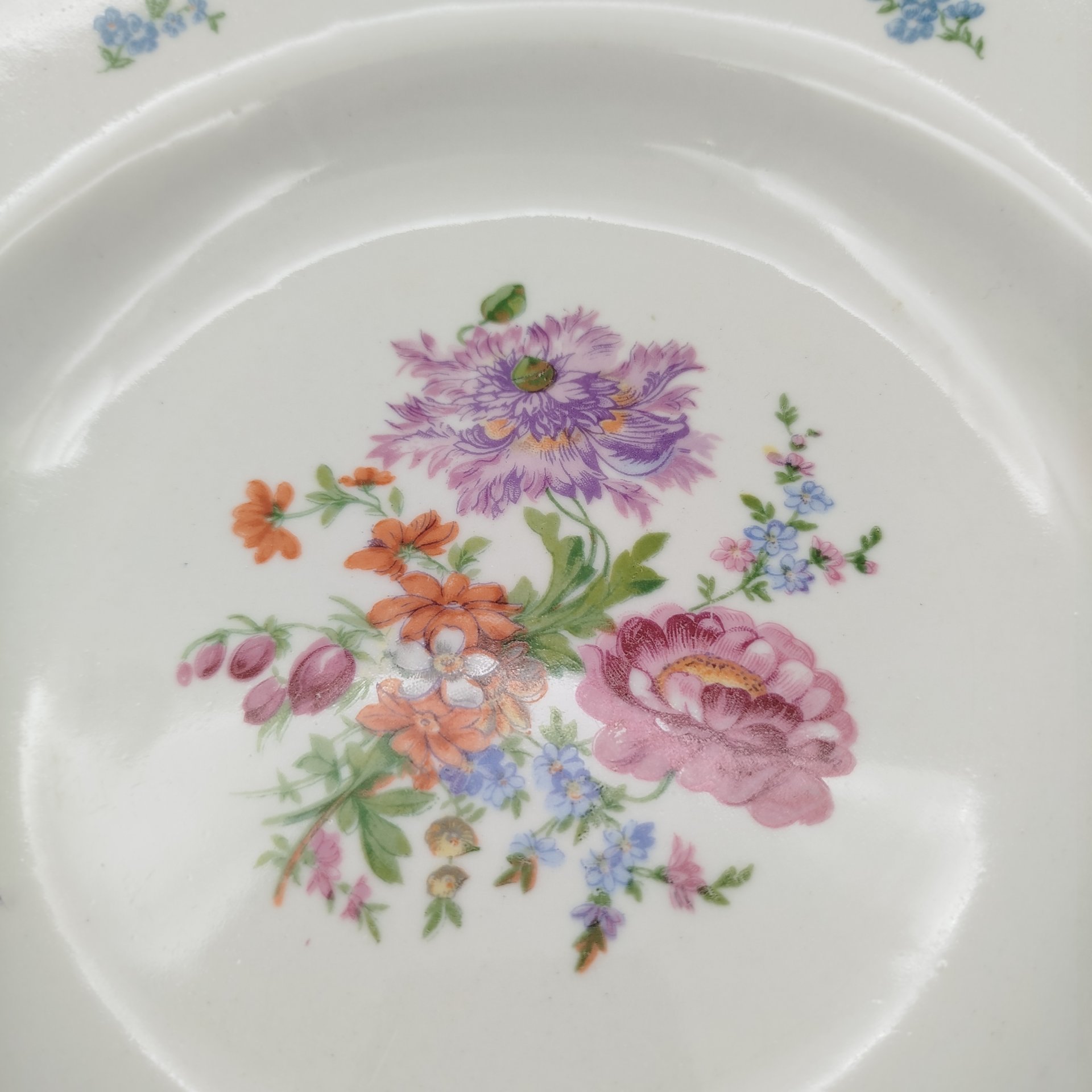 Набор столовых (глубоких) тарелок "Мейсенский букет" на 6 персон, фарфор, деколь, золочение, Дулевский фарфоровый завод (Дулёво), СССР, 1968 г.