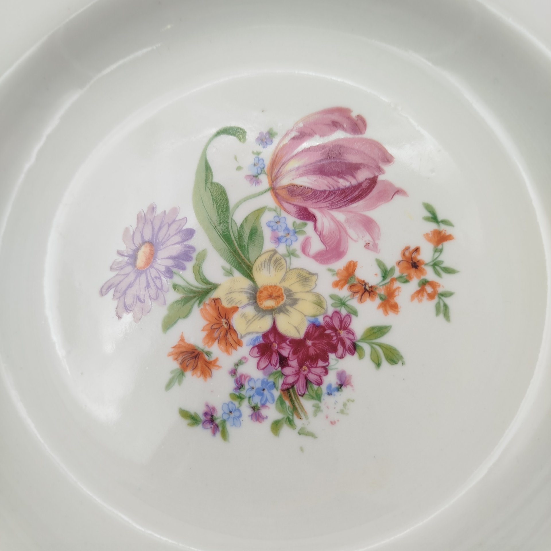 Набор столовых (глубоких) тарелок "Мейсенский букет" на 6 персон, фарфор, деколь, золочение, Дулевский фарфоровый завод (Дулёво), СССР, 1968 г.