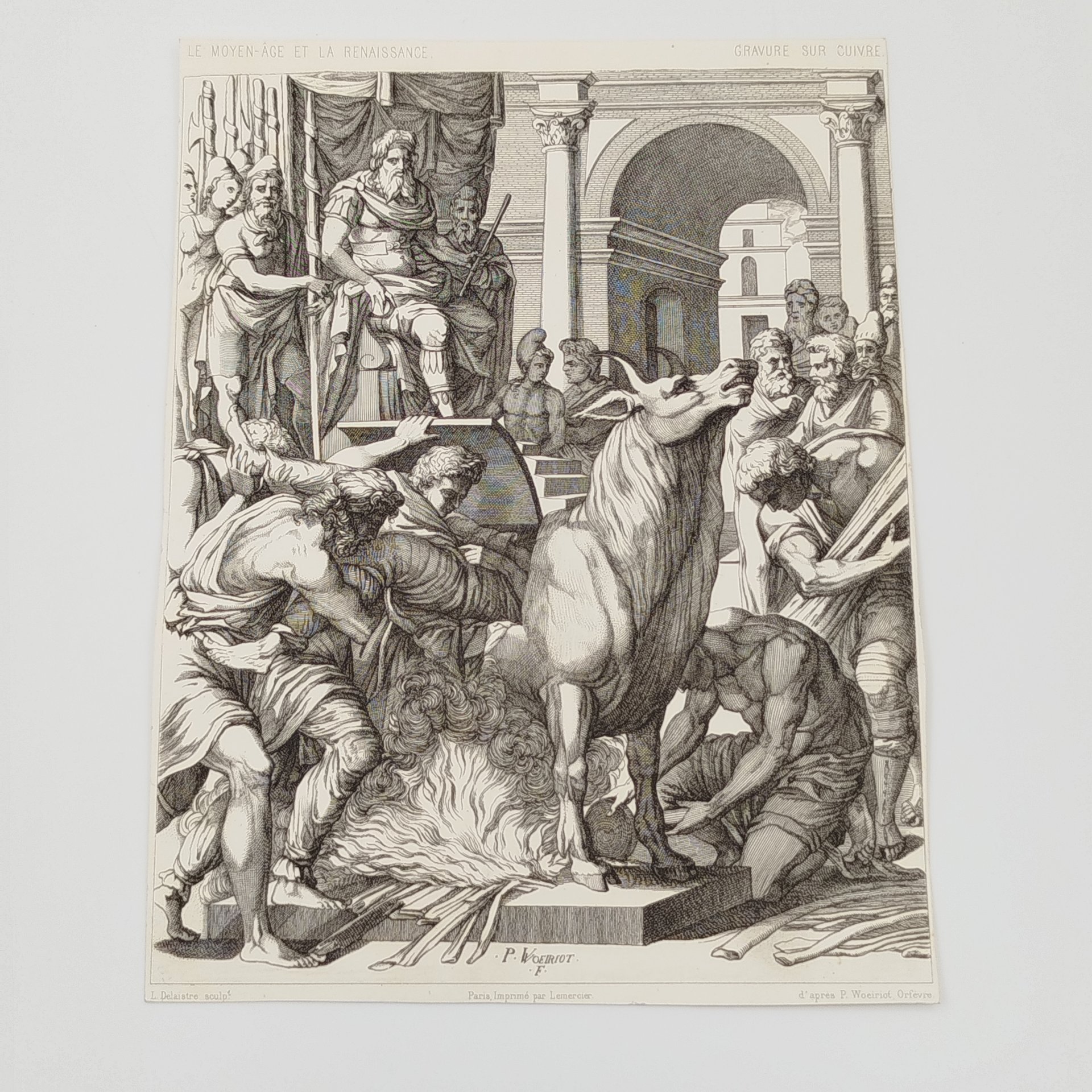 Литография из издания "Бык Фаларида" (древнее орудие казни), по мотивам гравюры Pierre Woeiriot, Фирма "Lemercier", бумага, печать, Франция, 1851-1900 гг.