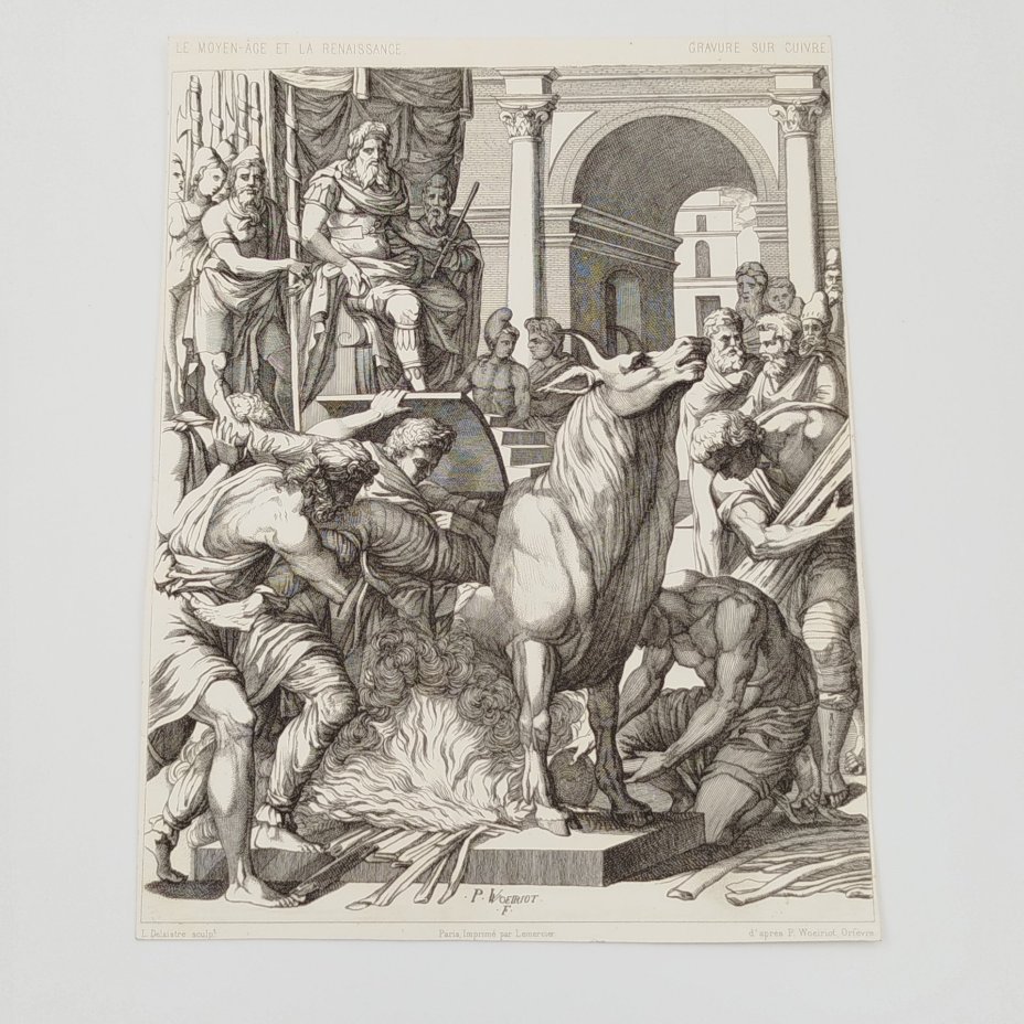 Литография из издания "Бык Фаларида" (древнее орудие казни), по мотивам гравюры Pierre Woeiriot, Фирма "Lemercier", бумага, печать, Франция, 1851-1900 гг.